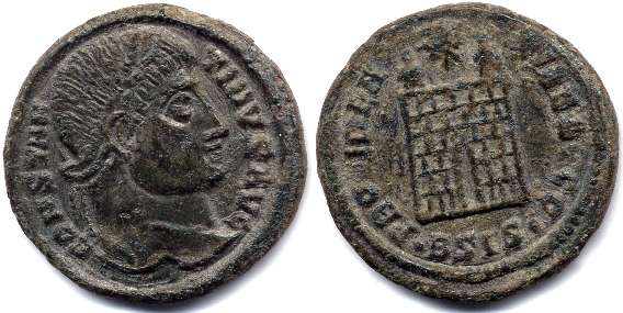 AE3 de Constantino I (PROVIDENTIAE AVGG) _siscia_RIC_vII_200,B
